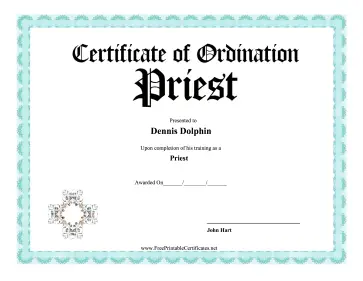 Certificate Of Ordination Priest certificate