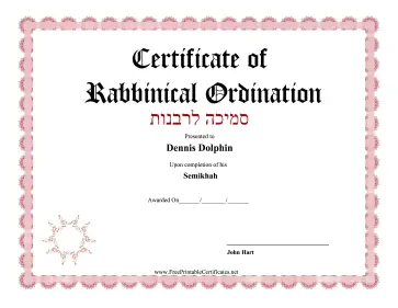 Certificate Of Ordination Rabbi certificate