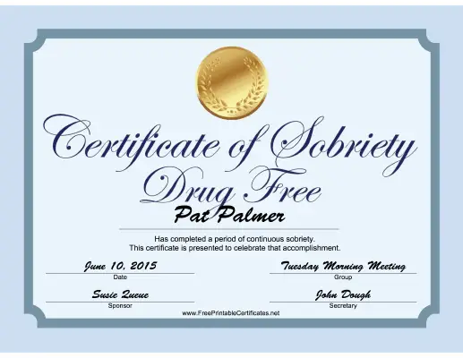 Drug Free Certificate (Blue) certificate
