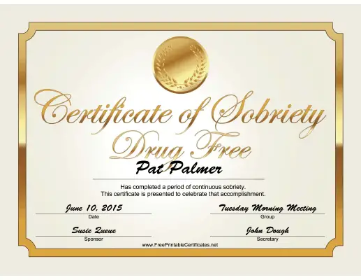 Drug Free Certificate (Gold) certificate