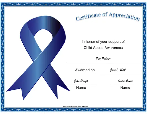 Child Abuse Awareness Ribbon certificate