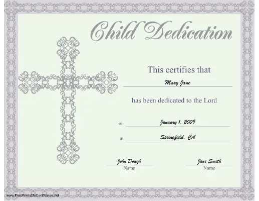 Child Dedication certificate