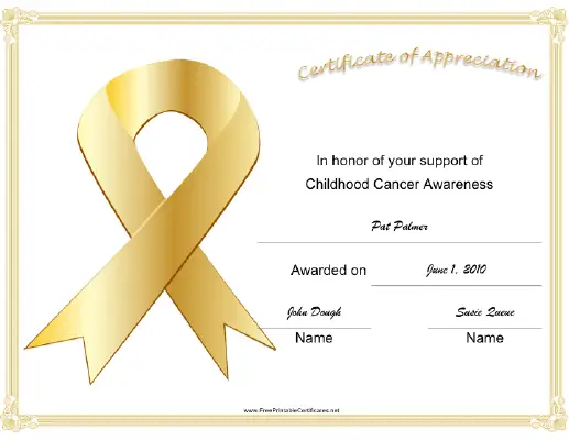 Childhood Cancer Awareness Ribbon certificate