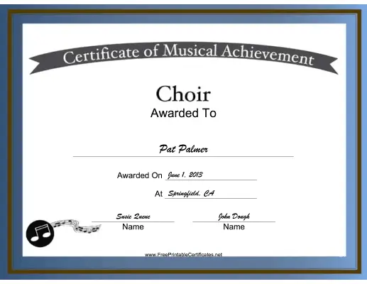 Choir Vocal Music certificate
