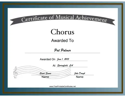 Chorus Vocal Music certificate