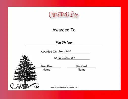 Christmas Eve Holiday certificate