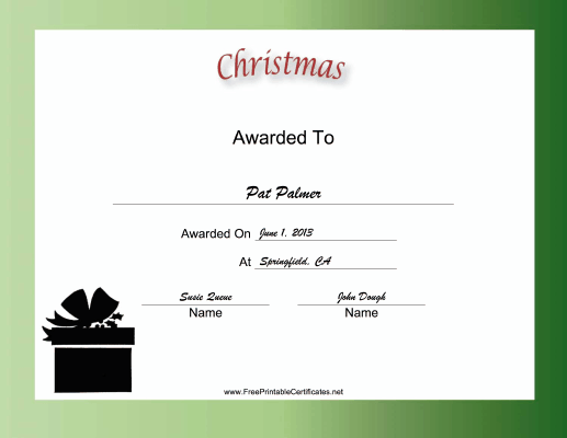Christmas Holiday certificate
