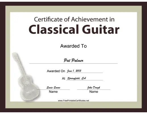 Classical Guitar Instrumental Music certificate