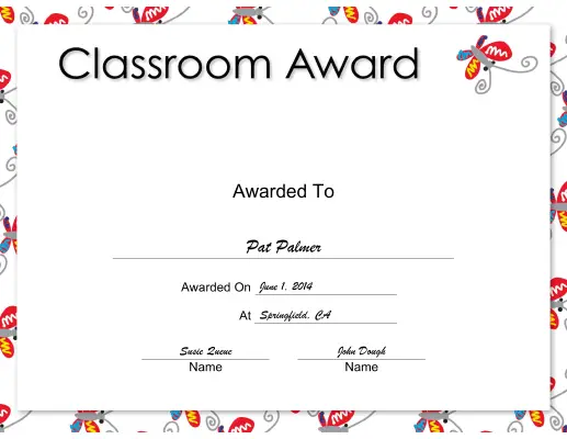 Classroom Award certificate