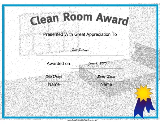 Clean College Room certificate