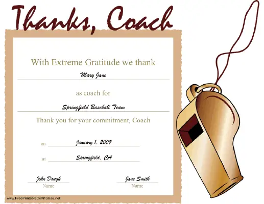 Thanks to Coach certificate