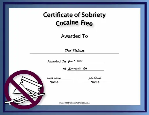 Cocaine-Free certificate