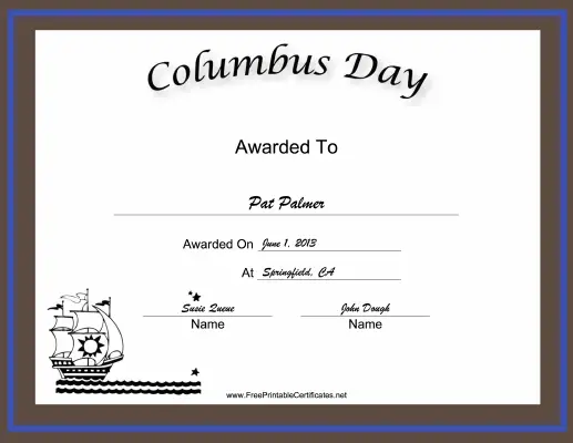 Columbus Day Holiday certificate