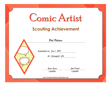 Comic Artist Badge certificate
