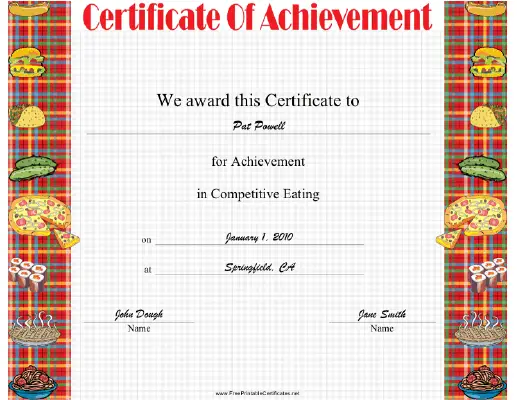 Competitive Eating certificate