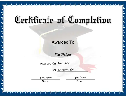 Blue Completion certificate