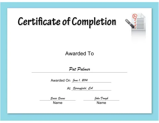 checklist Completion certificate