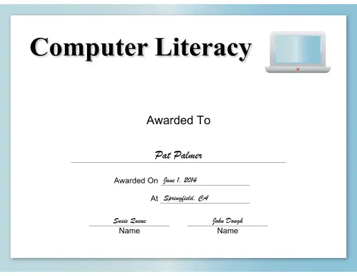 Computer Literacy certificate