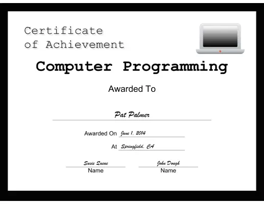 Computer Programming certificate
