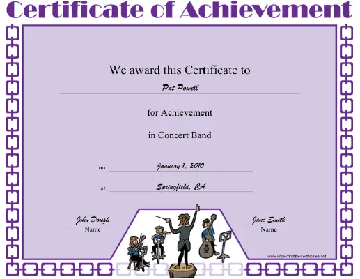 Concert Band certificate