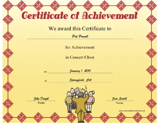Concert Choir certificate
