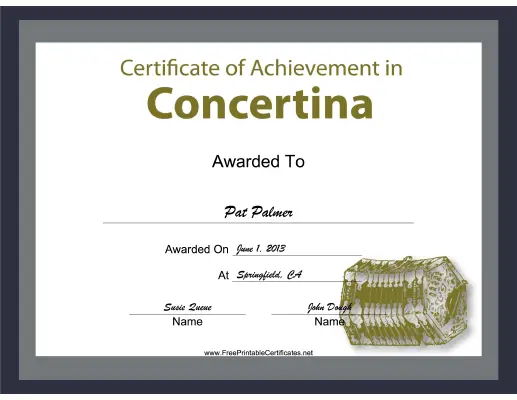 Concertina Instrumental Music certificate