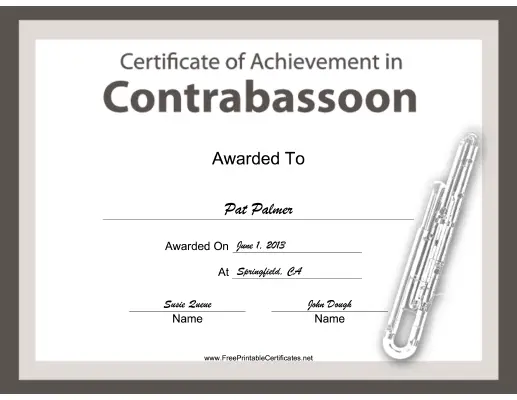 Contrabassoon Instrumental Music certificate