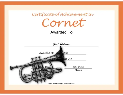 Cornet Instrumental Music certificate