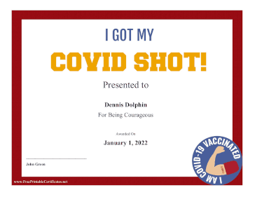 Covid-19 Shot Award certificate