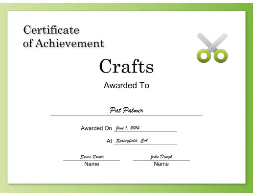 Crafts Achievement certificate