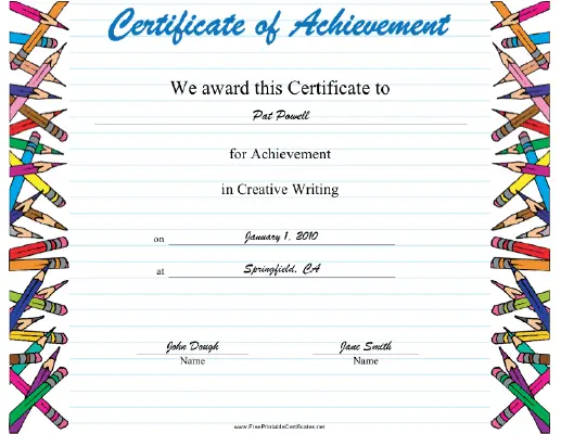 Creative Writing certificate