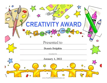 Creativity Award certificate