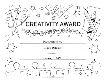 Creativity Award Black and White certificate