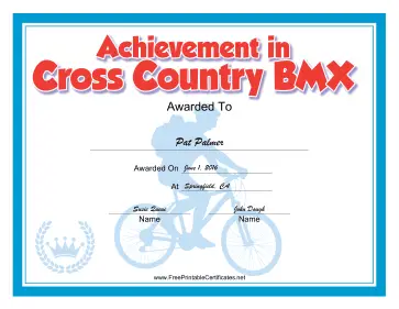Cross-Country BMX certificate