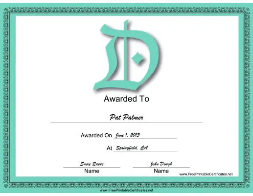 D Monogram certificate