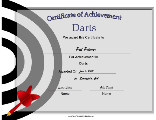 Darts Achievement certificate