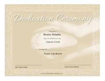 Dedication Ceremony Certificate Gold certificate