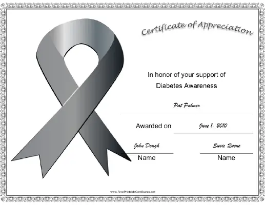 Diabetes Awareness Ribbon certificate