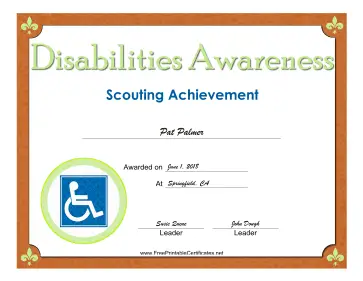 Disabilities Awareness Badge certificate