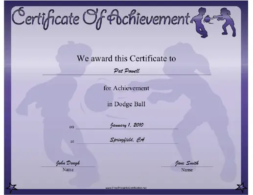 Dodge Ball certificate