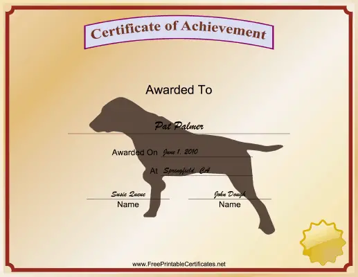 Best Hunting Dog certificate