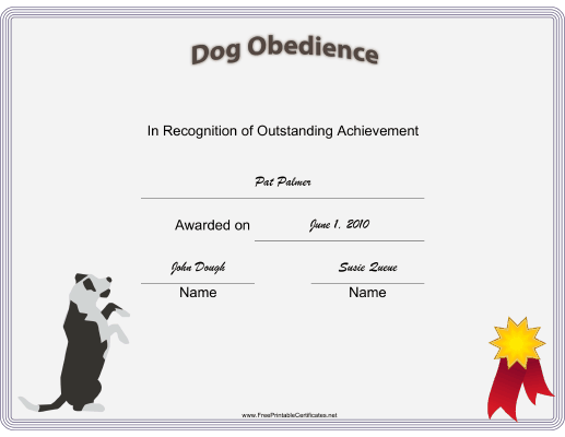 Dog Obedience Standing certificate