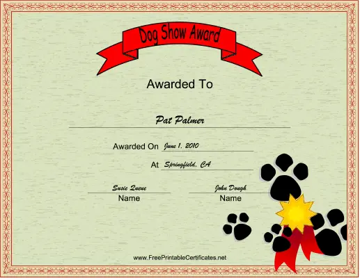Dog Show certificate