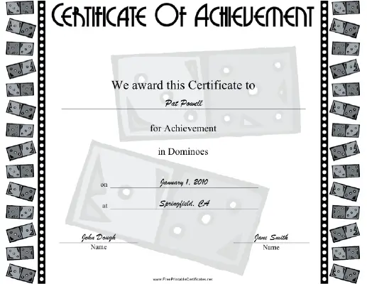 Dominoes certificate