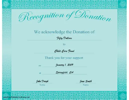 Recognition of Donation certificate
