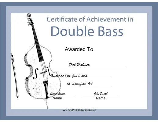 Double Bass Instrumental Music certificate