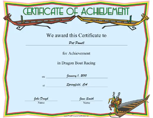 Dragon Boat Racing certificate