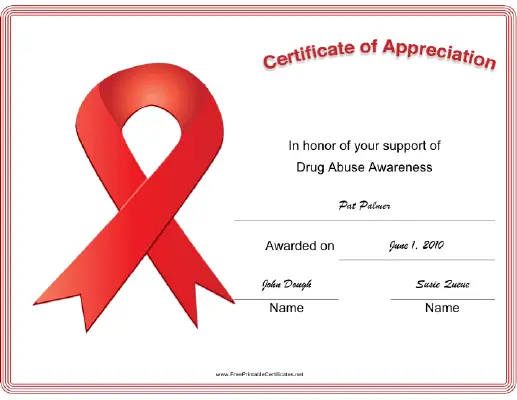 Drug Abuse Awareness Ribbon certificate