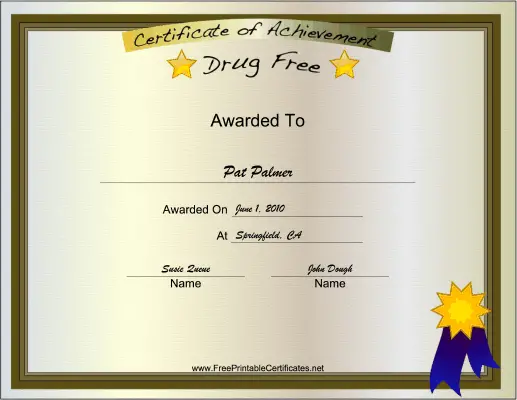 Drug Free certificate