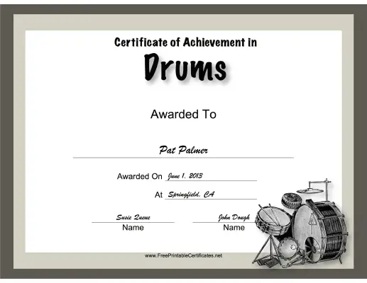 Drums Instrumental Music certificate
